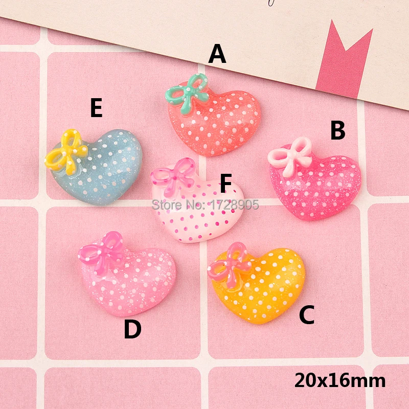 

Resin Cabochon Flatback Love Heart with Bow Spotted Hearts 10 pcs 20 mm for DIY Phone Deco And Scrapbook Embellishment