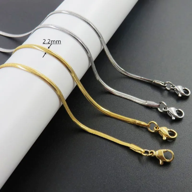 Gold-color Chain Women's Necklace Flat Stainless Steel Snake Chain Necklace Fashion Jewelry Factory Bulk Price 2.2mm*45-60cm
Gold-color Chain Women's Necklace Flat Stainless Steel Snake Chain Necklace Fashion Jewelry Factory Bulk Price 2.2mm*45-60cm