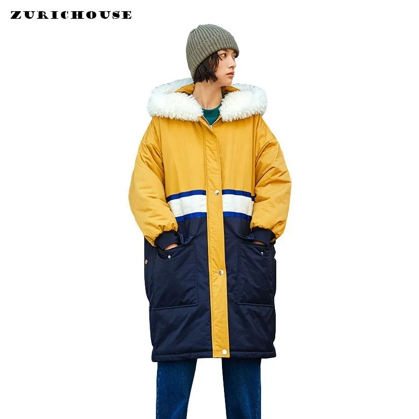ZURICHOUSE Brand Winter Coats Woman Lamb Fur Collar Hooded Parka 2019 Fashion Striped Contrast Color Long Padded Jackets Female
ZURICHOUSE Brand Winter Coats Woman Lamb Fur Collar Hooded Parka 2019 Fashion Striped Contrast Color Long Padded Jackets Female