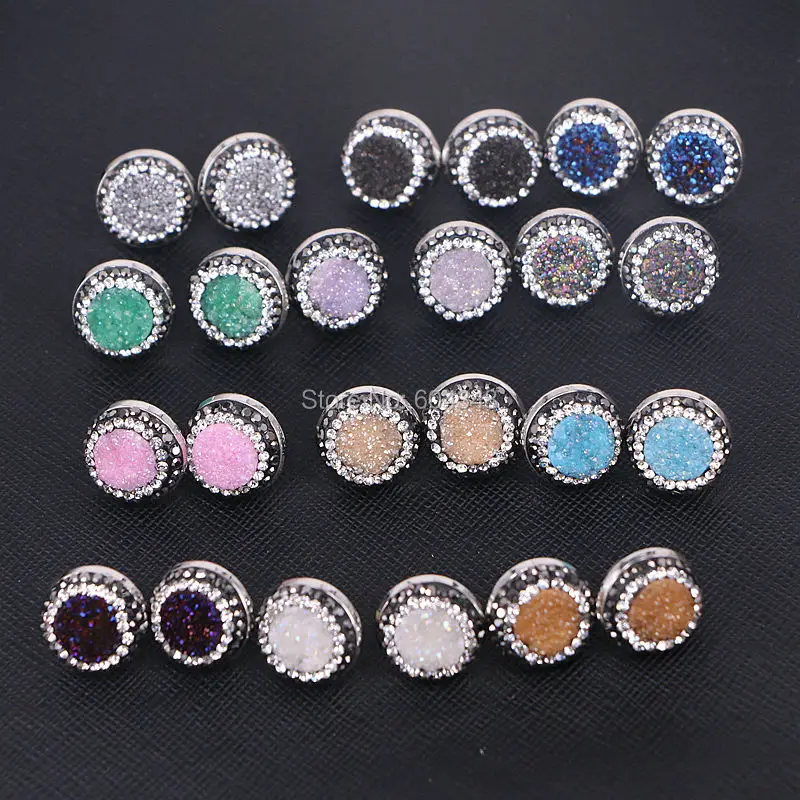 5Pairs Zyunz Jewelry Nature titanium quartz geode stone earrings, round shape, pave cz bezel stone stud earrings
5Pairs Zyunz Jewelry Nature titanium quartz geode stone earrings, round shape, pave cz bezel stone stud earrings