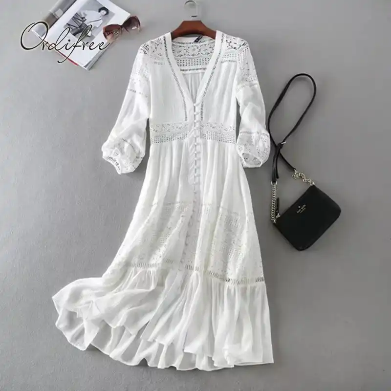 long sleeve boho maxi dress white