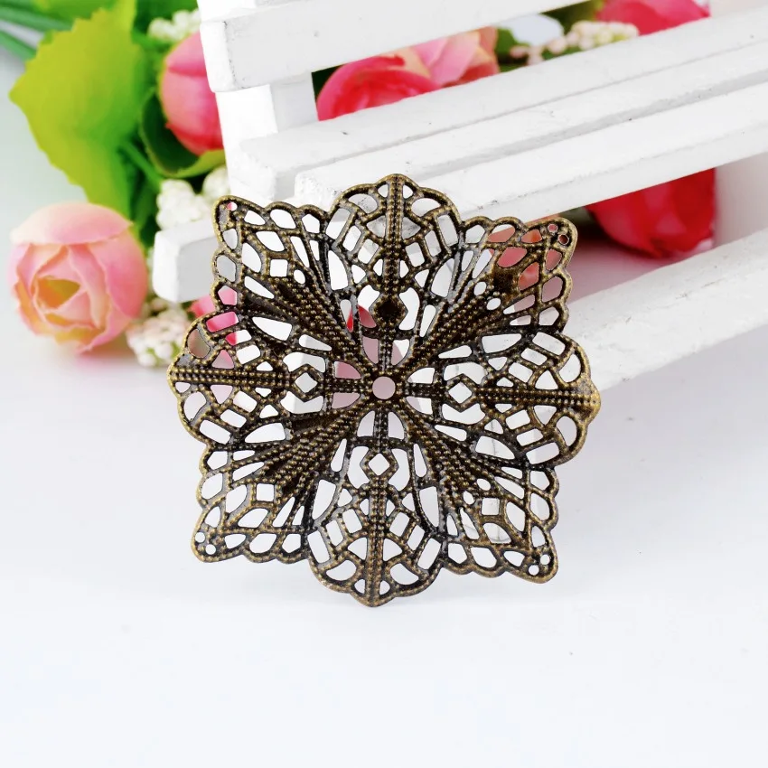 

Free shipping Retail 4 Antique Bronze Filigree Flower Wraps Connectors Metal Crafts Gift Decoration DIY Findings 4.7x4.7cm F0436