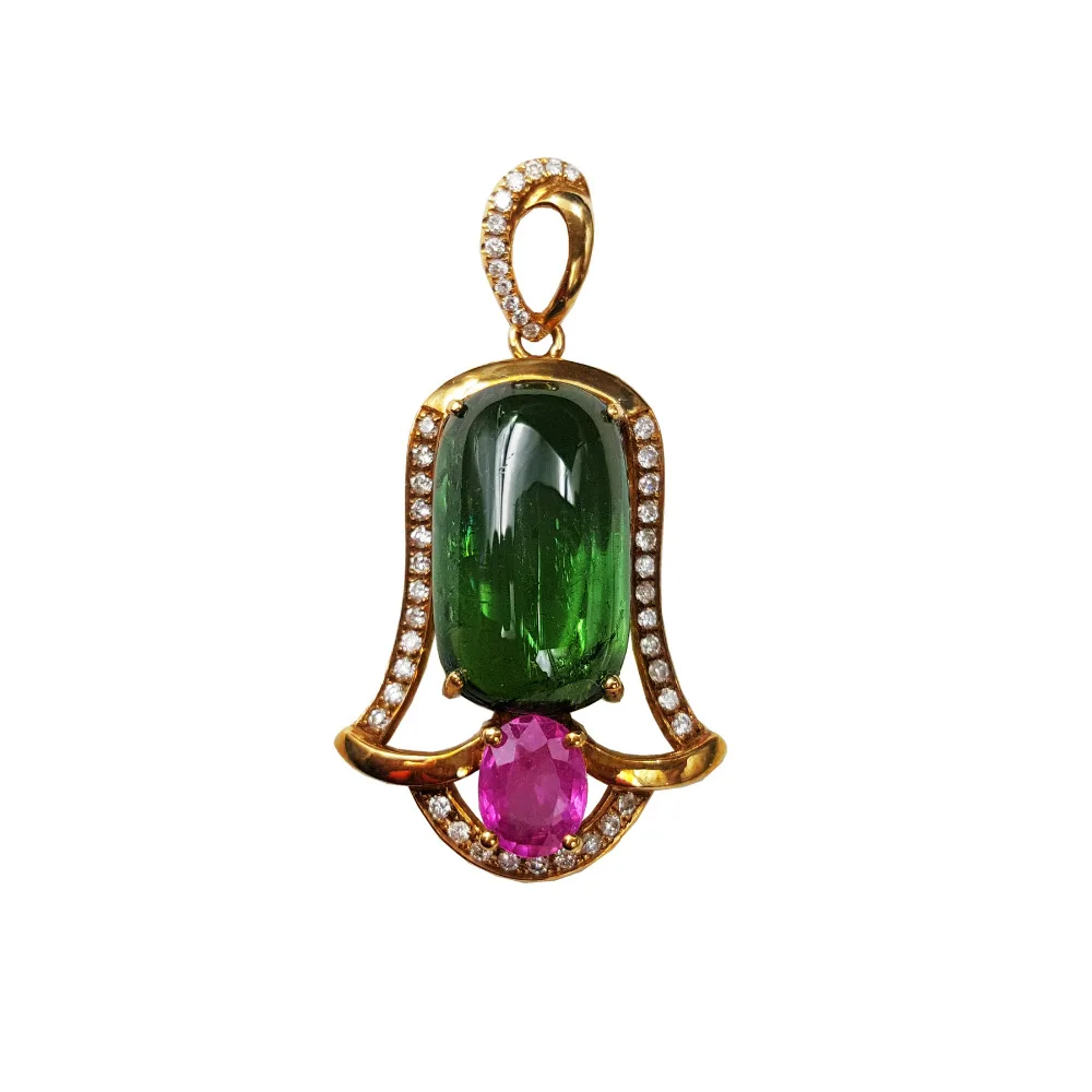 Lii Ji 18K Gold 10x16mm Rectangle Natural Green Tourmaline Pink Sapphire Diamond Pendant
Lii Ji 18K Gold 10x16mm Rectangle Natural Green Tourmaline Pink Sapphire Diamond Pendant
