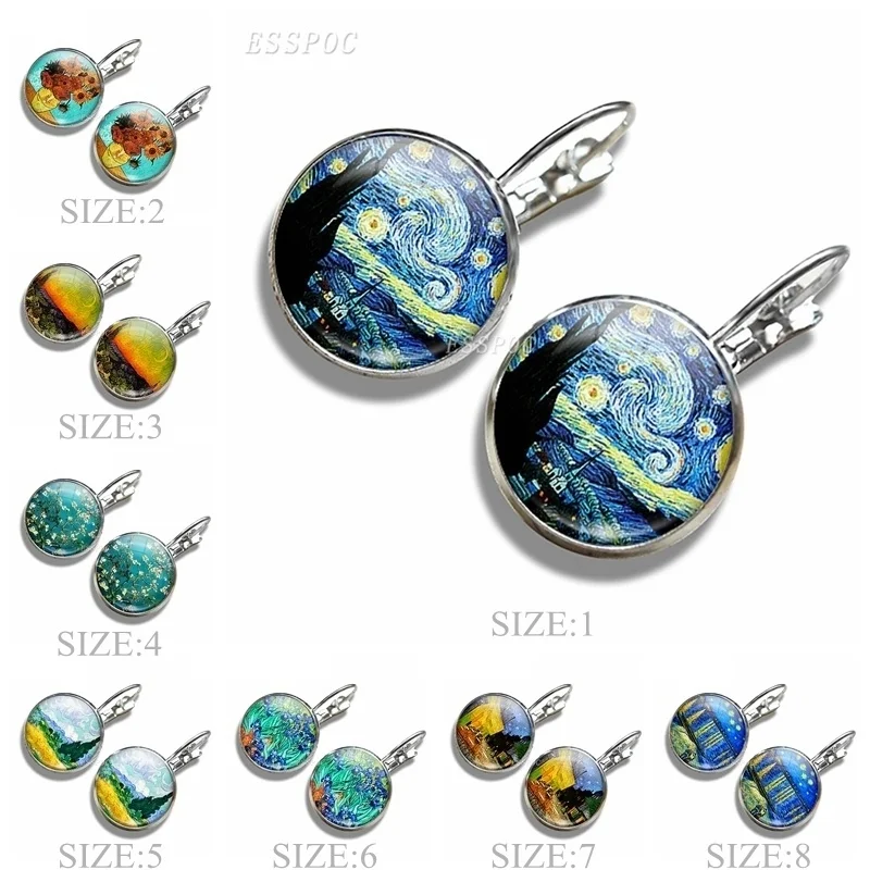 Silver Art Van Gogh Starry Night Painting Fine Earrings Sunflower Tibet Glass Cabochon Hook Earrings for Women Vintage Jewelry
Silver Art Van Gogh Starry Night Painting Fine Earrings Sunflower Tibet Glass Cabochon Hook Earrings for Women Vintage Jewelry