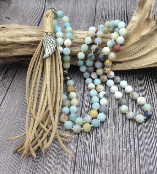 YA2583 Pyrite Angel Wing Charm Leather Tassel Amazonite Stone Beads Knot Handmade Necklace
YA2583 Pyrite Angel Wing Charm Leather Tassel Amazonite Stone Beads Knot Handmade Necklace
