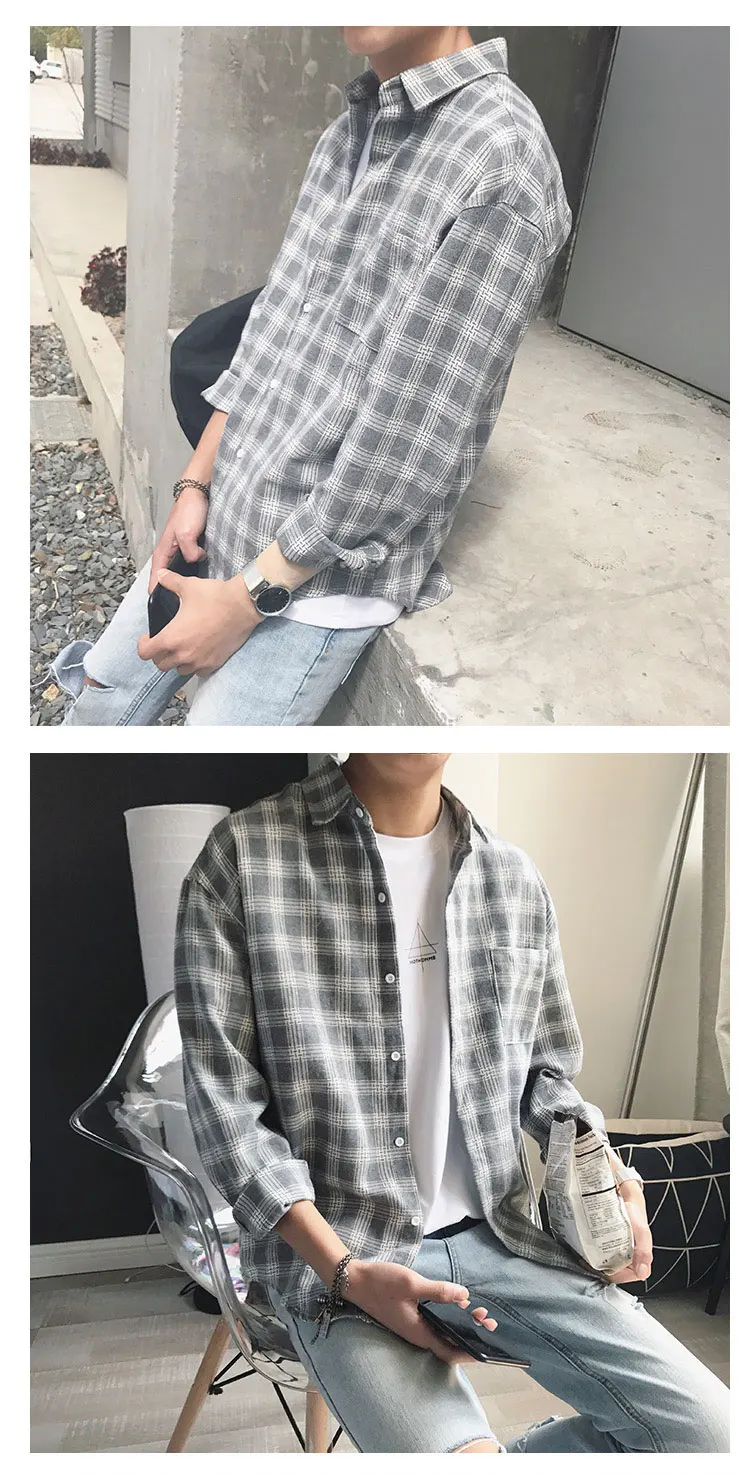 New Cotton Korean Style Clothe Fashion Streetwear Spring Summer Autumn Slim Fit Plaid Men Shirt Long Sleeve S-3XL New Cotton Korean Style Clothe Fashion Streetwear Spring Summer Autumn Slim Fit Plaid Men Shirt Long Sleeve S-3XL