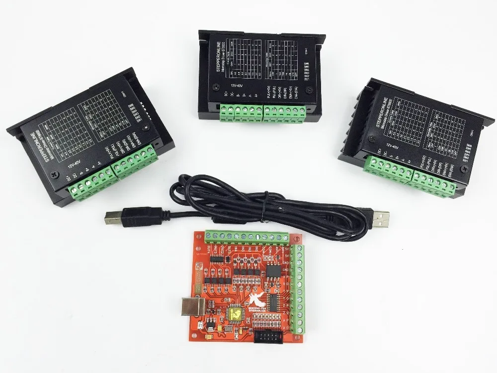 CNC TB6600 mach3 usb 3 Axis Kit, 3pcs TB6600 1 Axis Driver + one mach3 4 Axis USB CNC Stepper Motor Controller card 100KHz
CNC TB6600 mach3 usb 3 Axis Kit, 3pcs TB6600 1 Axis Driver + one mach3 4 Axis USB CNC Stepper Motor Controller card 100KHz