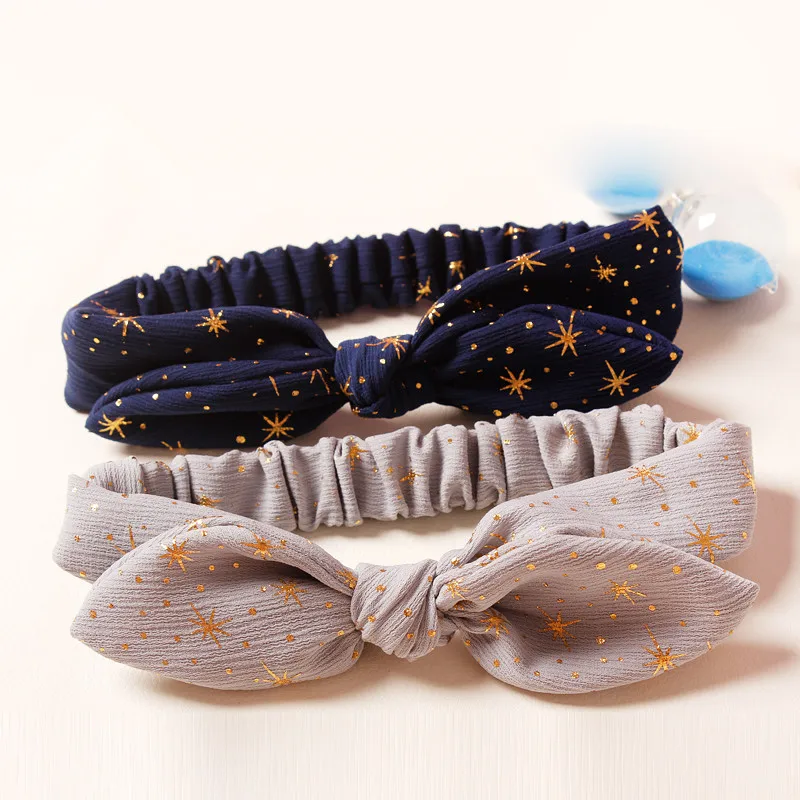 

10pcs/lot Fall Wire Inside Girl Stretch Headband Gold Dot Hairband Fashion Cute Princess Rabbit Ear Adjustable Elastic Head Band