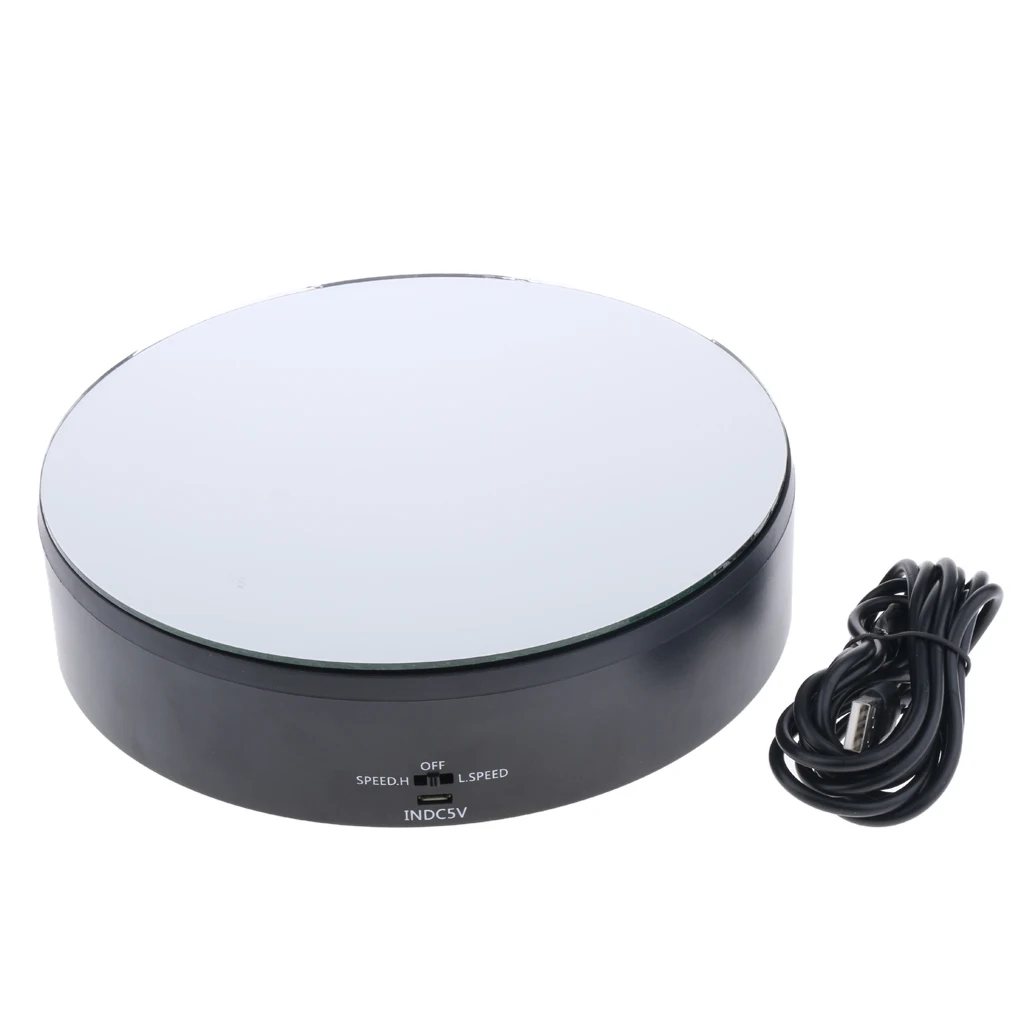 ABS Electric Rotating Display Stand Motorized Mirrored Display Turntable Automatic revolving platform Jewelry Packaging Black