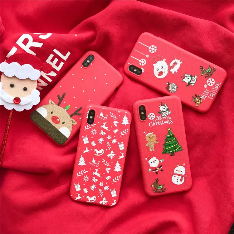 Krimisy Cute Merry Christmas Tree Candy Santa Claus Reindeer Couple for iPhone Case for iPhone 6 6S 7 8 Plus X Xs Max XR Case (4)