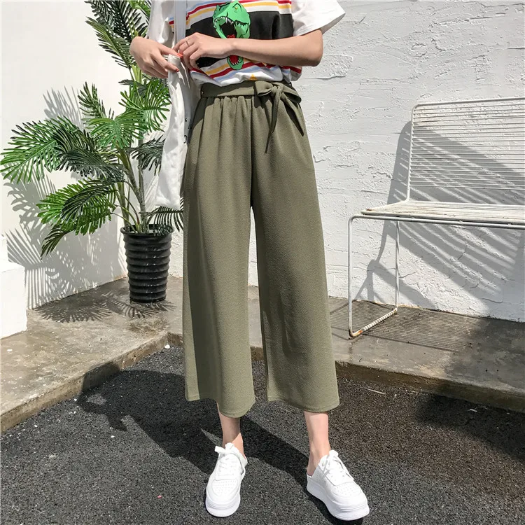 Plus Size - Casual Elastic Waist Loose Wide Leg Pants Preppy Style Trousers Female Palazzo Pants (Us 18W-20W)