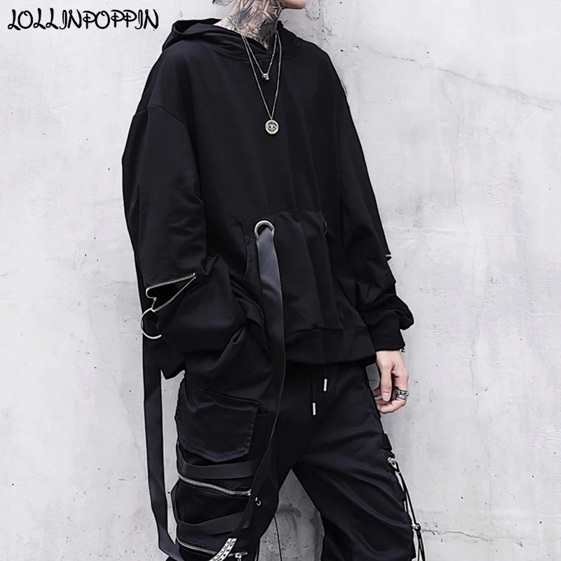 Men Punk Hip Hop Black Hoodies Zippered Sleeves Mens Hooded Sweatshirts With Letters Printed Ribbons Darkness Oversize Hoodie
Men Punk Hip Hop Black Hoodies Zippered Sleeves Mens Hooded Sweatshirts With Letters Printed Ribbons Darkness Oversize Hoodie