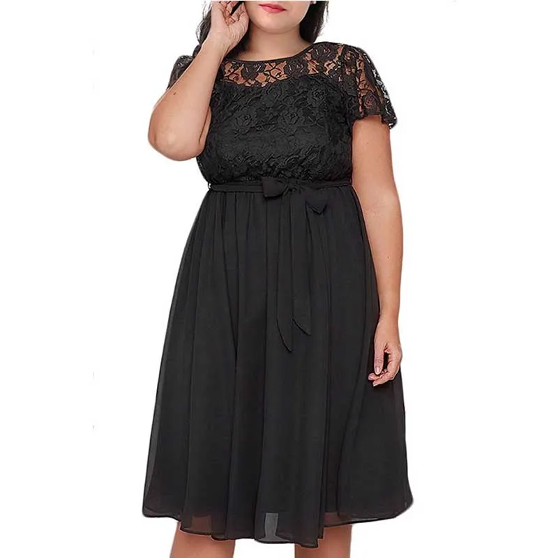 - HTB1S4RQa5DxK1Rjy1zcq6yGeXXaB - Wipalo Plus Measurement Mulheres Verão Vestido De Renda Elegante Vestido Da Senhora de Manga Curta Moda Informal Vestidos Tamanho Grande Vestido de Festa Cinto 5XL