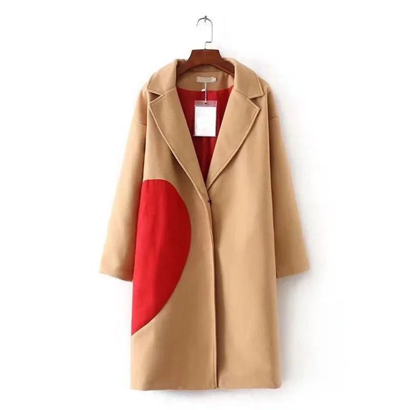 Women Long Woolen Winter Coat 2017 Heart Pattern Patchwork Notched Collar Large size Warm Overcoat
Women Long Woolen Winter Coat 2017 Heart Pattern Patchwork Notched Collar Large size Warm Overcoat