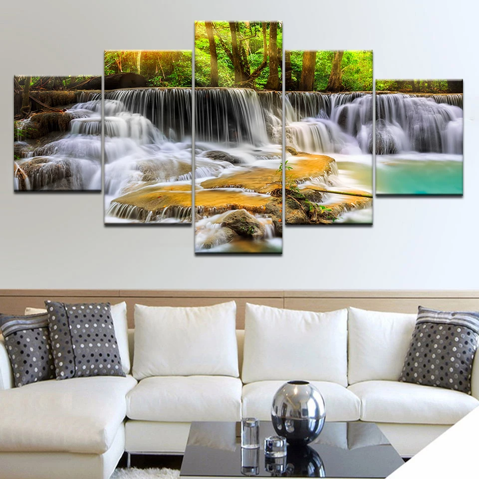 Trees Landscape Home Decor Wall Art Poster /& Canvas Pictures Forest Waterfall