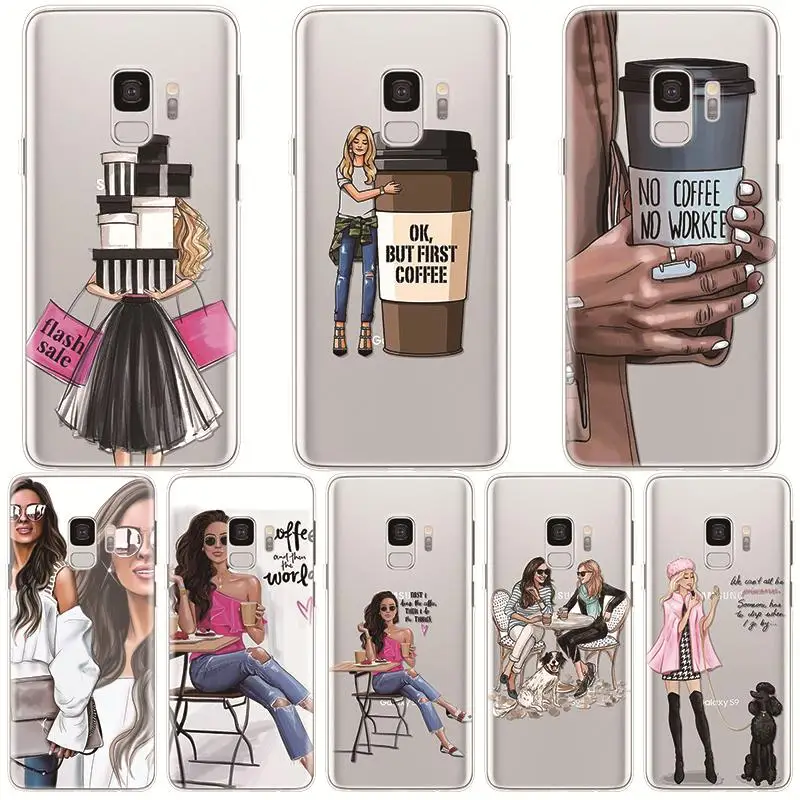 

Black Brown Hair Fashion Queen Classy Soft TPU Case For Samsung Galaxy S9 S10 S8 S10e S6 S7 Edge Plus S5 Mini M10 M20 M30 Coque