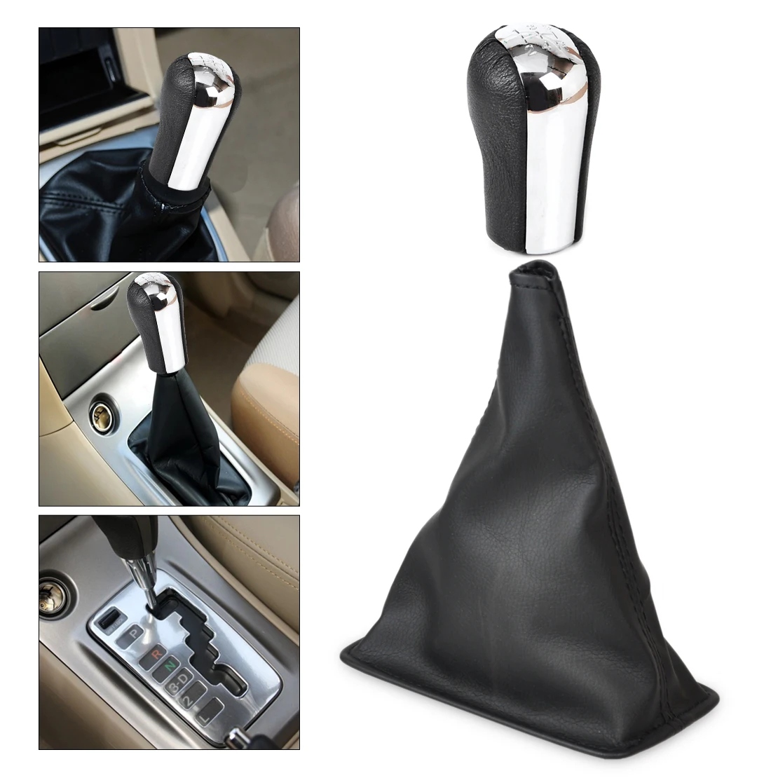 Interior Accessories 5 Speed Carbon Fiber Leather Gear Shift