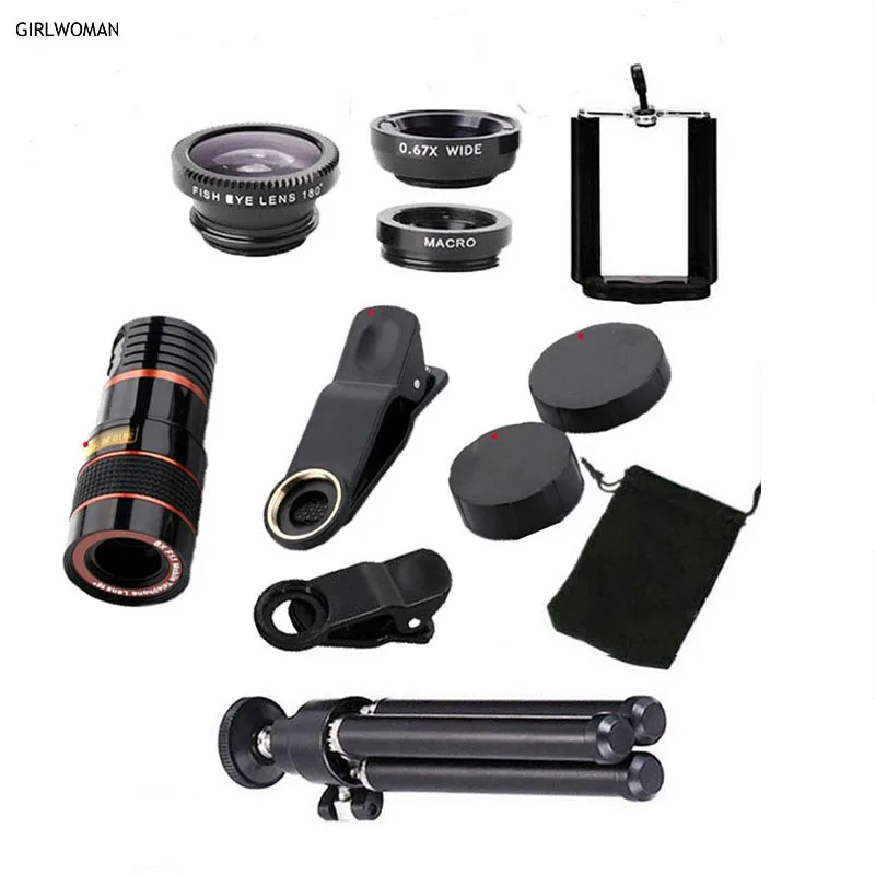 

Girlwoman inteligente lente del Teléfono Móvil telescopio kit para iphone x 12x zoom xiaomi Cámara al aire libre telescopio para celular s9 de la lente