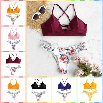 Sexy women swimsuit High Waist backless Bikini set two piece Floral Print bathing suit Off shoulder Push-up Padded Beachwear
Sexy women swimsuit High Waist backless Bikini set two piece Floral Print bathing suit Off shoulder Push-up Padded Beachwear