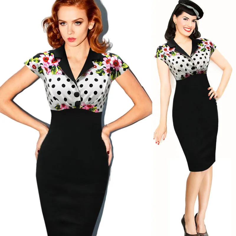 Top Quality Summer Dress 2017 Vintage High waist Floral Polka Dot Print Bodycon Dress Women Sheath elegant office Pencil Dress
Top Quality Summer Dress 2017 Vintage High waist Floral Polka Dot Print Bodycon Dress Women Sheath elegant office Pencil Dress