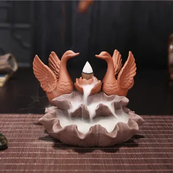 

Swan Backflow Ceramic Incense Burner Table Ornament Sandalwood Incence Burner Smoke Back-flow Censer Cone Holder Craft