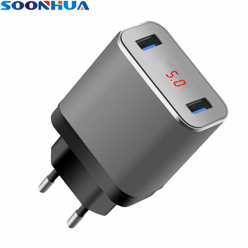 SOONHUA Dual Port USB Mobile Phone Charger LED Display Wall Charger EU US Plug 5V 2.4A Smart Fast Charging For iPhone Samsung
SOONHUA Dual Port USB Mobile Phone Charger LED Display Wall Charger EU US Plug 5V 2.4A Smart Fast Charging For iPhone Samsung