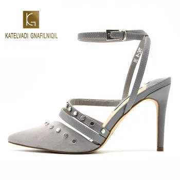 Grey High Heels Sandals Buckle Strap Flock Leather Women Pumps 9CM Thin Heel Rivets Summer Shoes Fashion Wimen's Shoes K-281
Grey High Heels Sandals Buckle Strap Flock Leather Women Pumps 9CM Thin Heel Rivets Summer Shoes Fashion Wimen's Shoes K-281