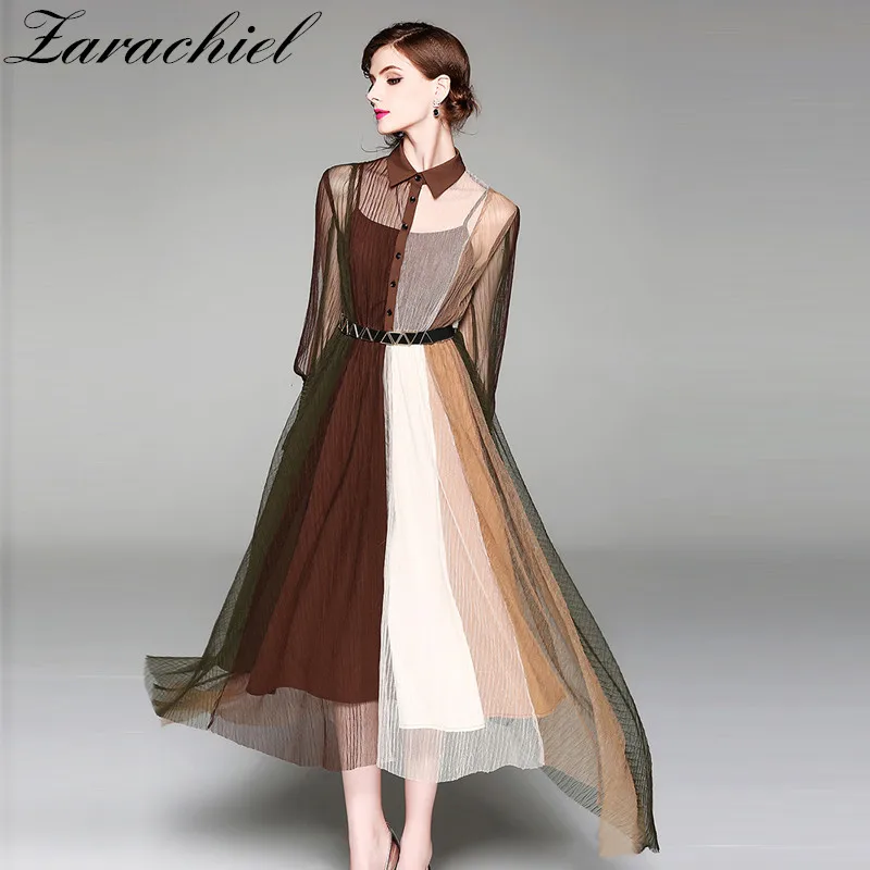 Women 2019 Summer New Fashion Sashes Slim Sheer Mesh Dress Office Lady Long Sleeve Perspective Sexy Contrast Color Long Dress
Women 2019 Summer New Fashion Sashes Slim Sheer Mesh Dress Office Lady Long Sleeve Perspective Sexy Contrast Color Long Dress