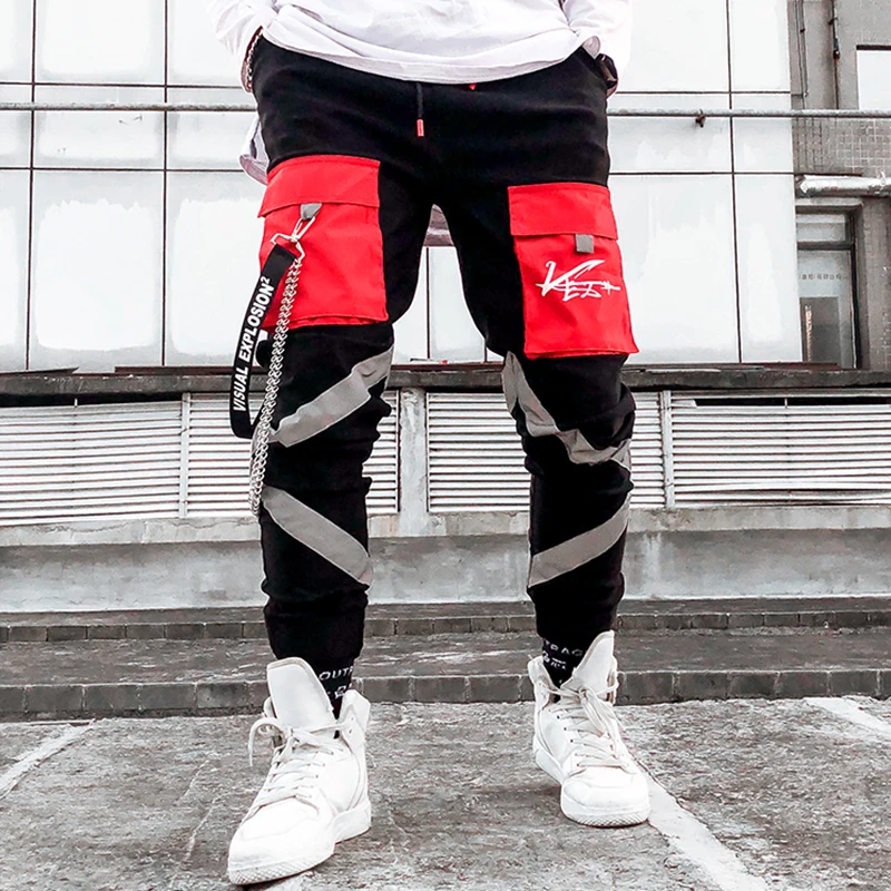 Metal chains Reflective Pant Mens 2019 Hip Hop Men Ribbons Cotton Cargo Trousers Sweatpants Elastic Waist Harem Pant Men
Metal chains Reflective Pant Mens 2019 Hip Hop Men Ribbons Cotton Cargo Trousers Sweatpants Elastic Waist Harem Pant Men