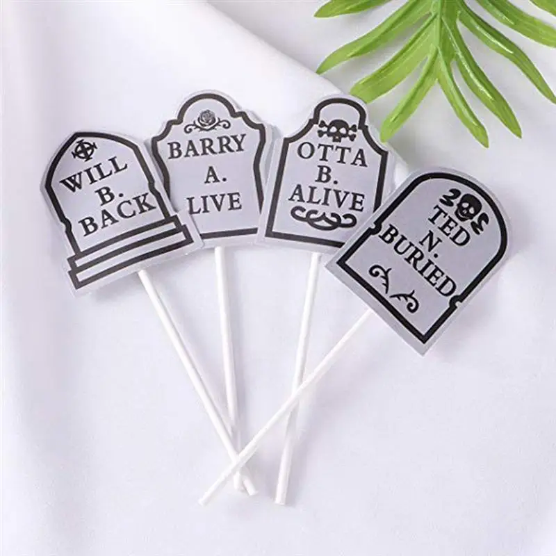 24 Pcs Cake Toppers Funny Horror Tombstone Pattern Cupcake Toppers Fruit Picks Cake Decorating Toppers for Party Halloween
24 Pcs Cake Toppers Funny Horror Tombstone Pattern Cupcake Toppers Fruit Picks Cake Decorating Toppers for Party Halloween