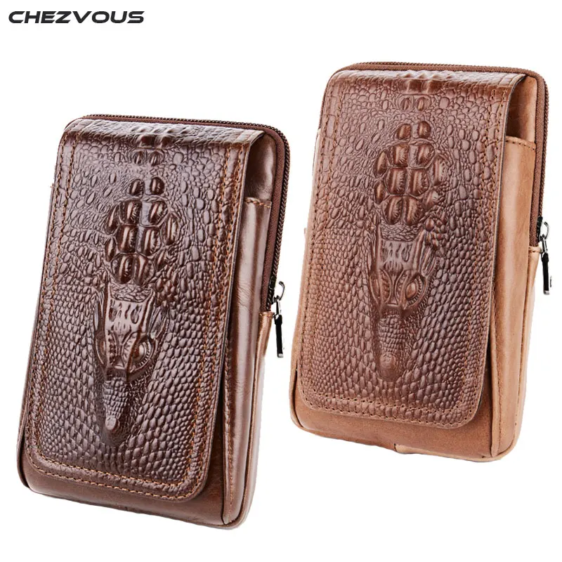 

CHEZVOUS 2018 Leather Belt Pouch for Xiaomi Fashion Retro Crocodile Pattern Cell Phone Belt Pouch for iPhone 7 6 plus Waist Pack
