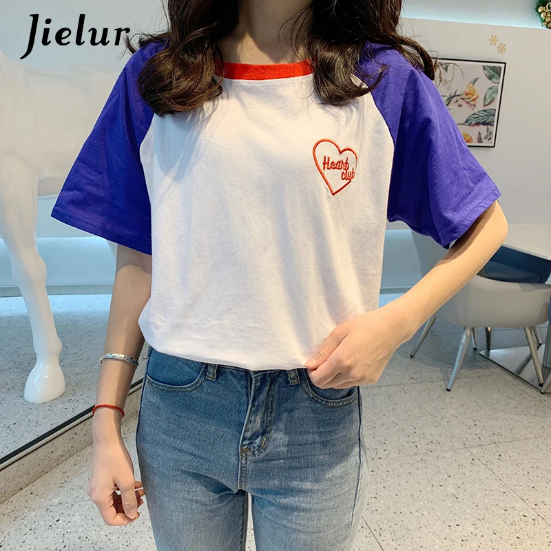 Jielur Sweet Girls Tshirt Women Hit Color Embroidery Raglan Sleeve T-shirt Female Love Letter Pink Blue S-XL Summer Top New 2019
Jielur Sweet Girls Tshirt Women Hit Color Embroidery Raglan Sleeve T-shirt Female Love Letter Pink Blue S-XL Summer Top New 2019