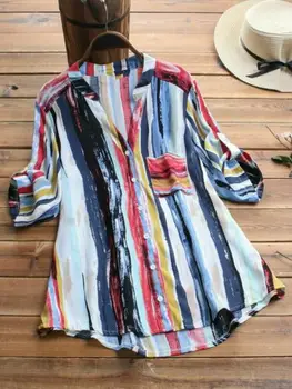 Trendy Women Summer Striped V Neck Blouses Loose Single Breasted Tops Tunic Colorful Striped Shirts Plus Size
Trendy Women Summer Striped V Neck Blouses Loose Single Breasted Tops Tunic Colorful Striped Shirts Plus Size