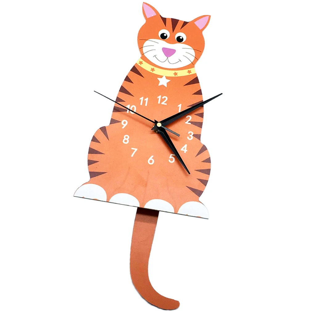 Japanese Adorable Pendulum Clock Funny Crafts Swinging Tail Wall Clock Kit for Kid's Nursery Children's Bedroom Decor