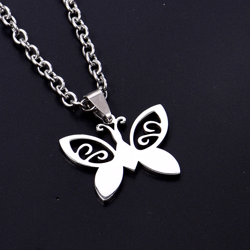 2019 Cute Butterfly Fashion Sliver Stainless Steel Necklace Women Man Pendant Cabinet Choker Custom Chian Initial Charm Jewelry | Украшения