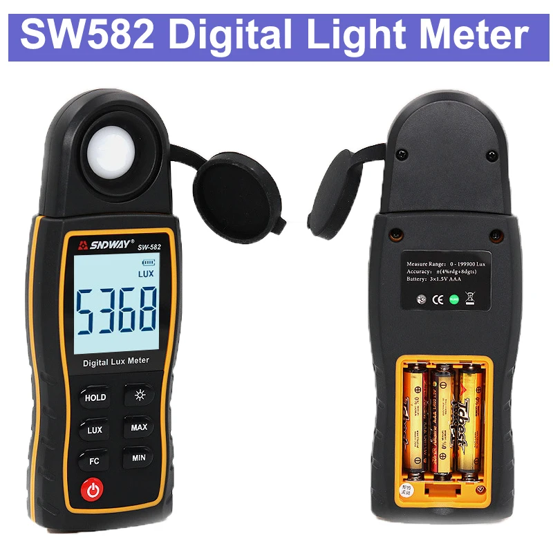 SW582 Digital Light Meter Luxmeter Lux/FC Meters Luminometer Photometer light meter 0-199900Lux Digital illuminance meter
SW582 Digital Light Meter Luxmeter Lux/FC Meters Luminometer Photometer light meter 0-199900Lux Digital illuminance meter