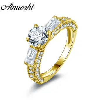 AINUOSHI Trendy 3 Stone Ring 14K Solid White/Yellow Gold Multi Pave Setting Band Round Cut Sona Diamond Wedding Engagement Ring
AINUOSHI Trendy 3 Stone Ring 14K Solid White/Yellow Gold Multi Pave Setting Band Round Cut Sona Diamond Wedding Engagement Ring