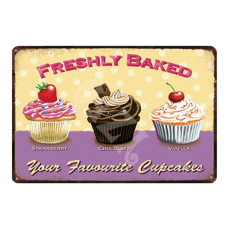Freshly Baked Cupcakes Vintage Metal Plaques Food Tin Signs Shabby Chic Wall Cafe Kitchen Retro Home Craft Decor DU-2120
Freshly Baked Cupcakes Vintage Metal Plaques Food Tin Signs Shabby Chic Wall Cafe Kitchen Retro Home Craft Decor DU-2120