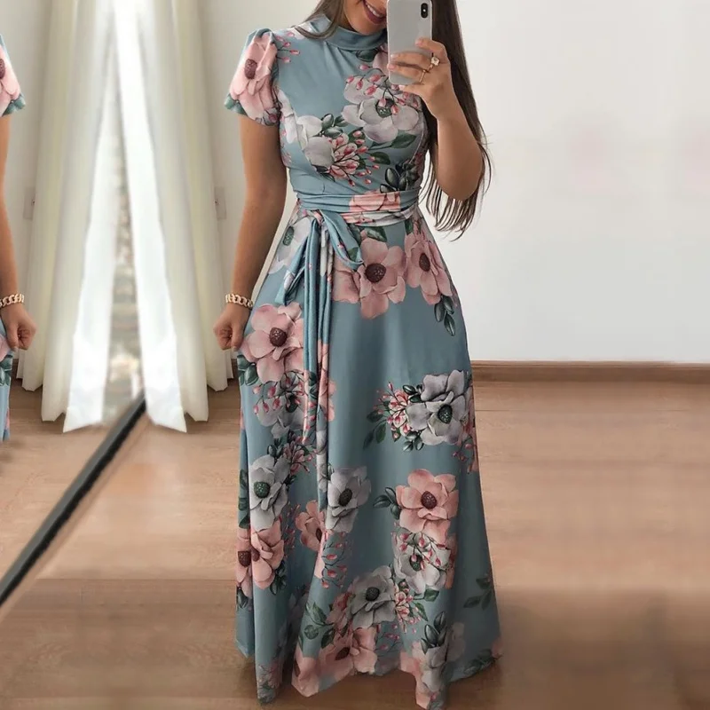 Long Dress Women Floral Short Sleeve Maxi Dress Boho Style Turtleneck Bandage Dress Elegant Party Dress Vestidos
Long Dress Women Floral Short Sleeve Maxi Dress Boho Style Turtleneck Bandage Dress Elegant Party Dress Vestidos