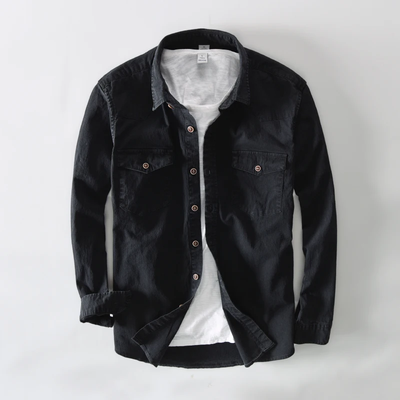Spring Autumn Fashion Men Shirts Black Long Sleeve 100% Cotton Casual Shirts Men Overall Uniform Japanese Style Vintage Shirts
Spring Autumn Fashion Men Shirts Black Long Sleeve 100% Cotton Casual Shirts Men Overall Uniform Japanese Style Vintage Shirts