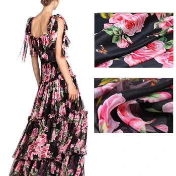 Pink Rose Print Black Solft Thin Silk Chifffon Stretch Smooth Silk Satin Fabric for Summer Dress Shirt Scarf DE590
Pink Rose Print Black Solft Thin Silk Chifffon Stretch Smooth Silk Satin Fabric for Summer Dress Shirt Scarf DE590