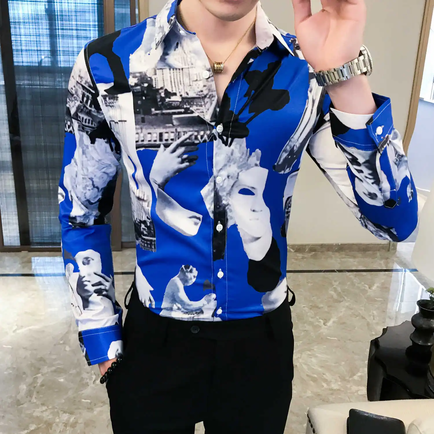 High Quality British Style Shirt Men Fashion 2019 Autumn Long Sleeve Digital Print Men Casual Shirts Slim Fit Party Dress Shirt
High Quality British Style Shirt Men Fashion 2019 Autumn Long Sleeve Digital Print Men Casual Shirts Slim Fit Party Dress Shirt