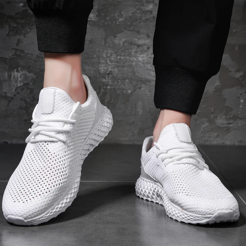 UNN Summer Knit Men's Shoes Casual Mesh Breathable Super Light Lace Running Sports Sneakers Red Comfortable Male Footwear | Обувь