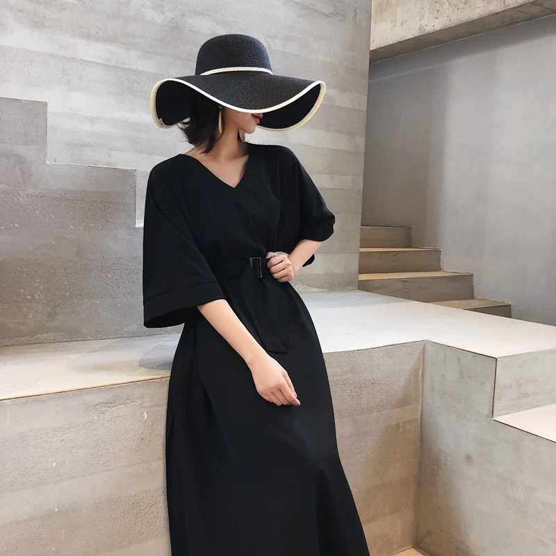 Casual Formal Oversize Midi Dresses Female Black Summer Ladies Evening Half Sleeve Sash Solid Plain A Line Elegant Women
Casual Formal Oversize Midi Dresses Female Black Summer Ladies Evening Half Sleeve Sash Solid Plain A Line Elegant Women