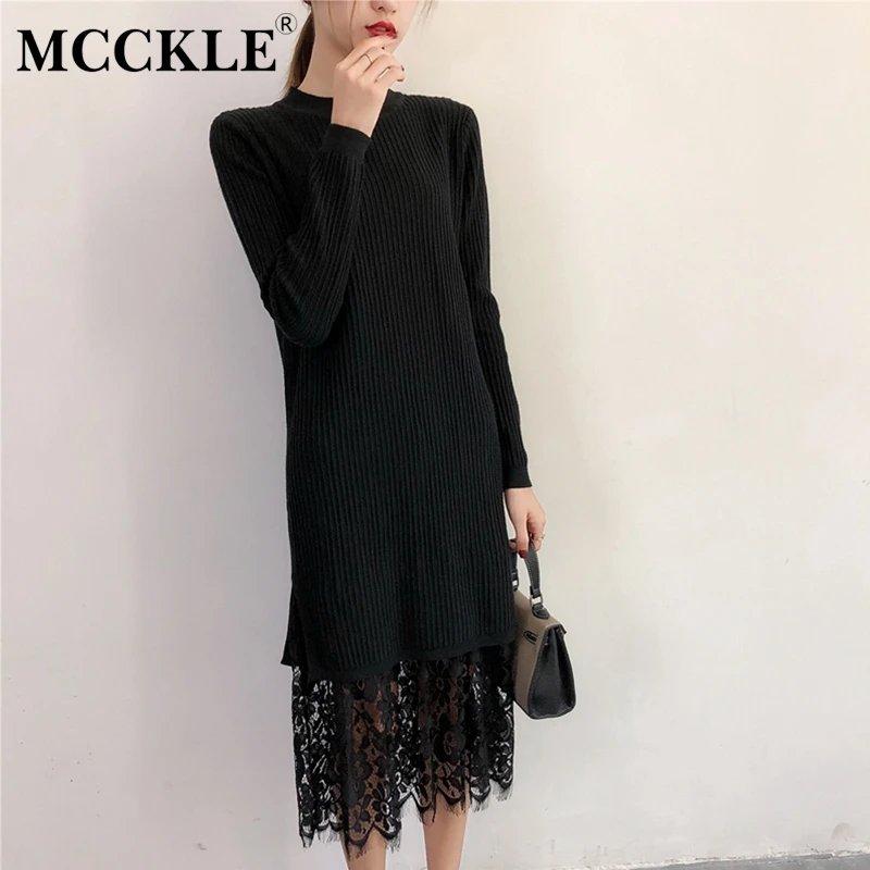 MCCKLE Women O-Neck Spliced Lace Hollow Out Long Dress 2019 Spring Female Elegant Pullover Dresses Girl Knitted Solid Vestidos
MCCKLE Women O-Neck Spliced Lace Hollow Out Long Dress 2019 Spring Female Elegant Pullover Dresses Girl Knitted Solid Vestidos