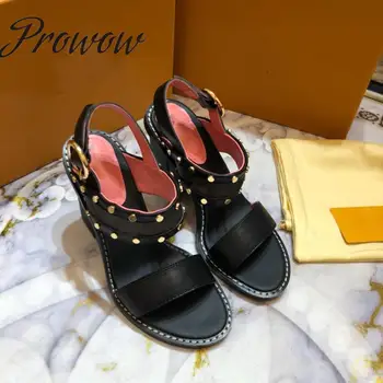 Prowow Brand Designer Quality Rivets Ladies Sandals Gladiator Buckle Strap Woman Thick heel Brand Genuine Leather Summer Sandals 
Prowow Brand Designer Quality Rivets Ladies Sandals Gladiator Buckle Strap Woman Thick heel Brand Genuine Leather Summer Sandals