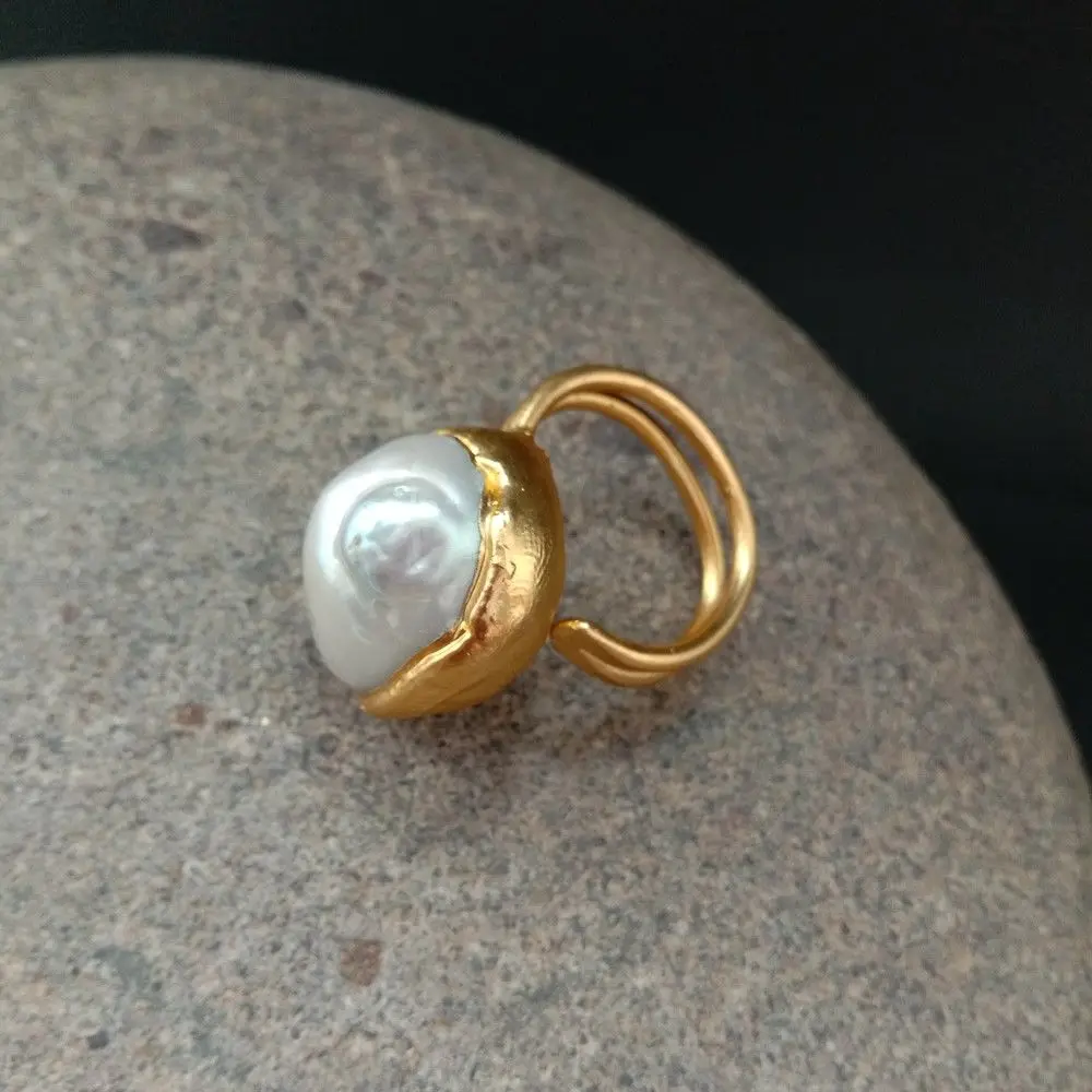 White Keshi Pearl Yellow Golden Plated Ring 
White Keshi Pearl Yellow Golden Plated Ring