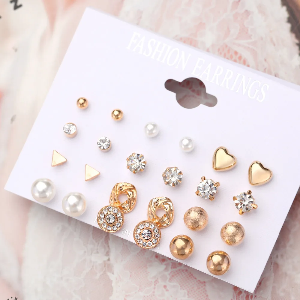12 Pairs/lot Punk Charm Stud Earrings Set For Women Elegant Heart Crystal Simulated Gold Silver Plated Ball Pendientes Oorbellen
12 Pairs/lot Punk Charm Stud Earrings Set For Women Elegant Heart Crystal Simulated Gold Silver Plated Ball Pendientes Oorbellen