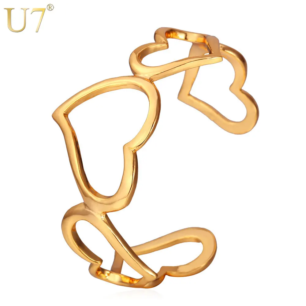 

U7 Love Heart Bracelet Trendy Gold/Silver Color Fashion Jewelry Romantic Cuff Bracelets For Women Love Gift H659