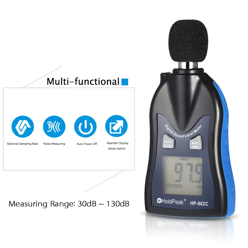 Holdpeak HP-882C Sound Level Meter Digital Noise Tester LCD Screen Vioce Describe Meter Monitor Pressure Tester
Holdpeak HP-882C Sound Level Meter Digital Noise Tester LCD Screen Vioce Describe Meter Monitor Pressure Tester